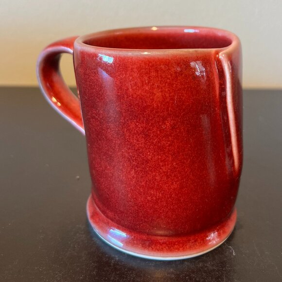 Artisan Handcrafted Cranberry Red Glaze Pottery Mug with Folded Overlap Wall - Picture 9 of 11